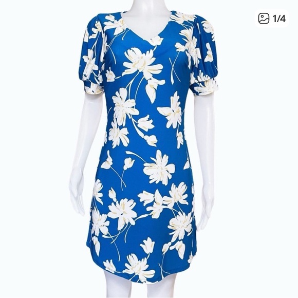 Tommy Hilfiger Dresses & Skirts - Tommy Hilfiger Blue White Floral Dress Short Sleeves Career Business Dress Sz 8